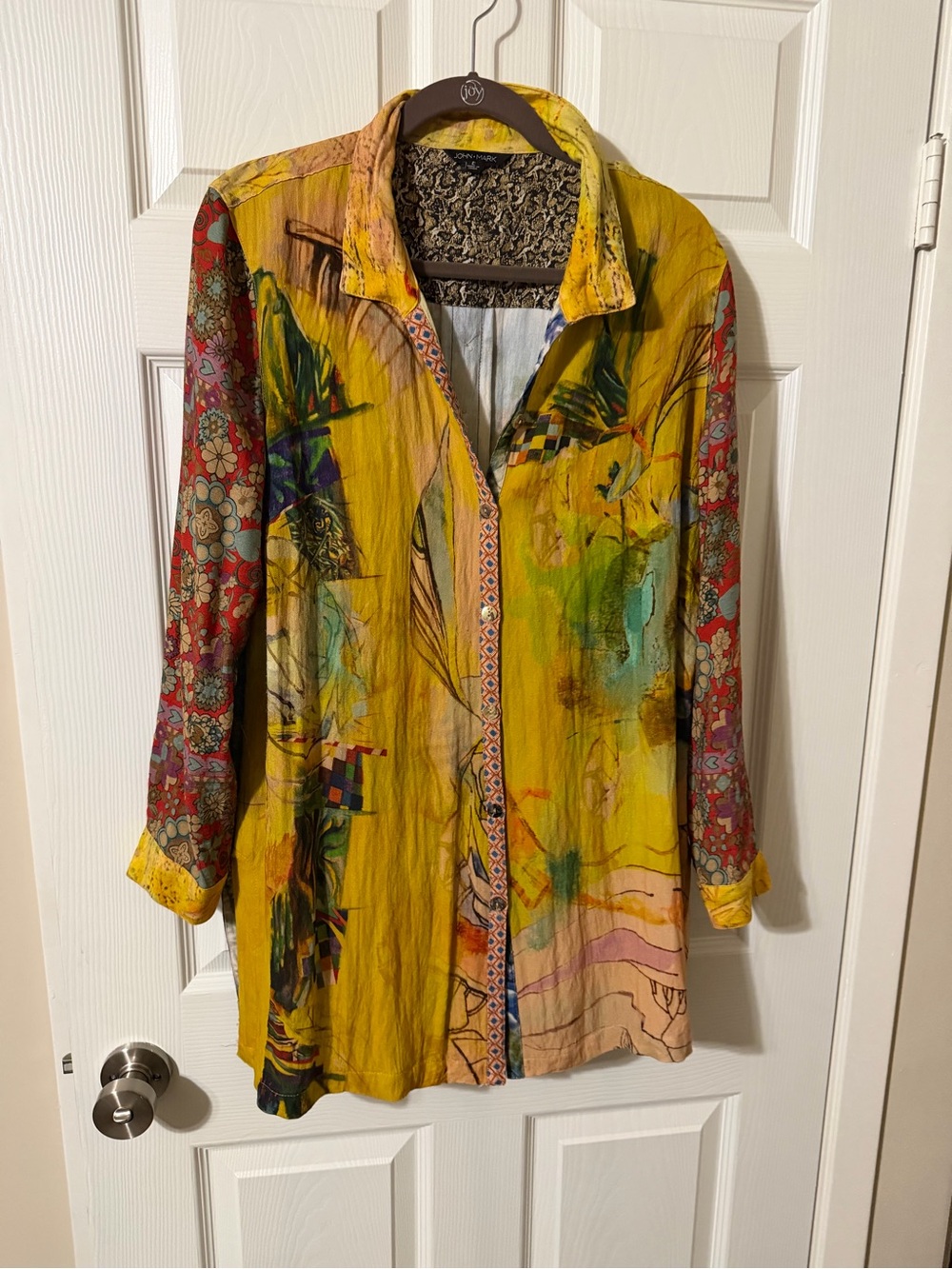 John Mark Yellow Multicolor Artful Button-Front Tunic